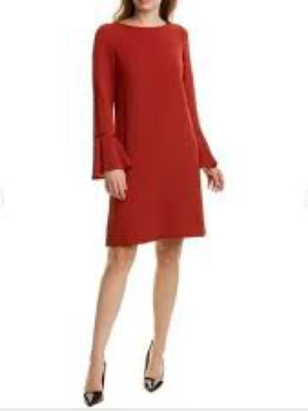 Lafayette 148 NY Womens Jorie Slit Flare Sleeve Dress Saffron Size S w/pockets